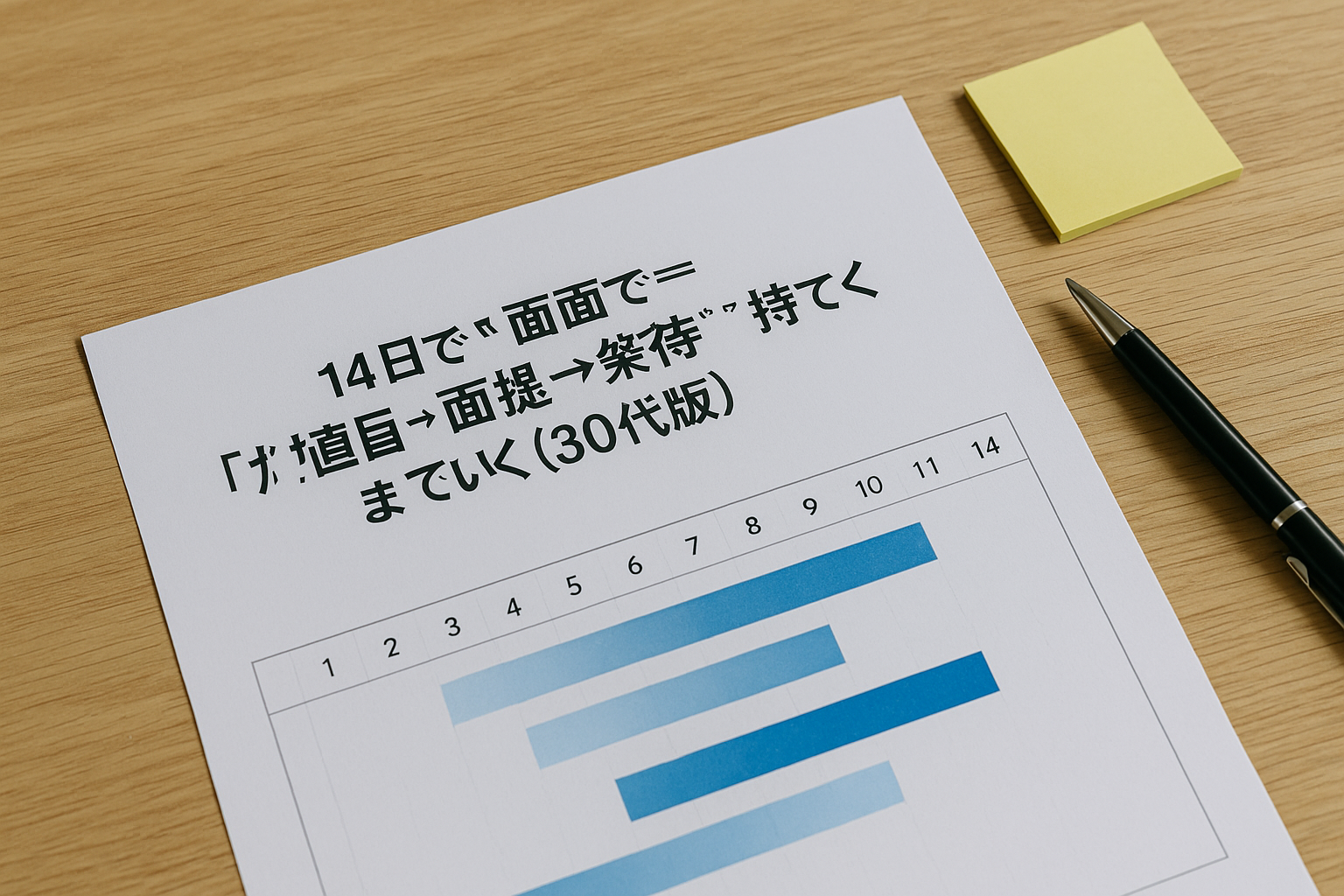 ウィークリープランナーと付箋の俯瞰写真（14日計画／文字なし）