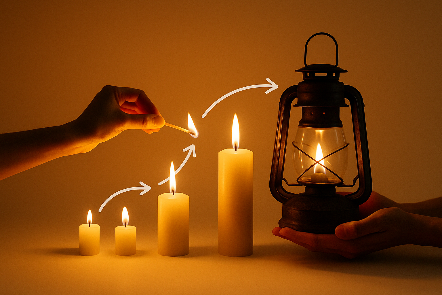 小さな炎がリレーされ大きな灯りになる様子（6:4 横長）