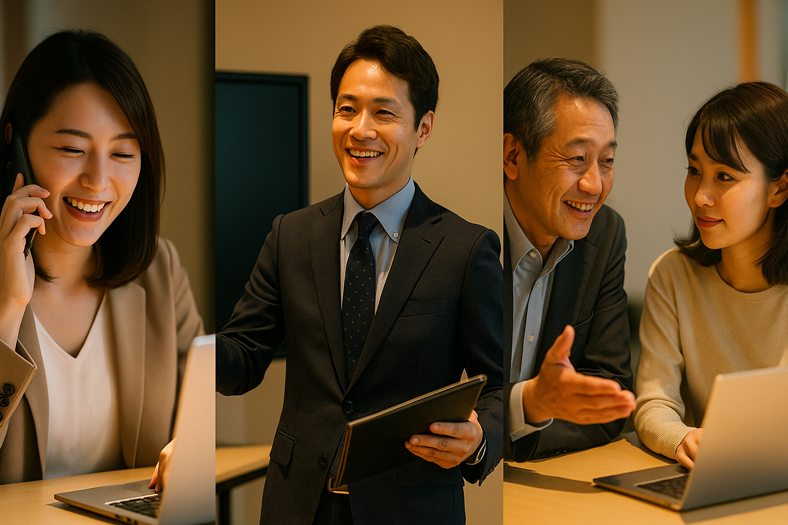 三つの希望の瞬間を切り取った横長トリプティック（6:4）