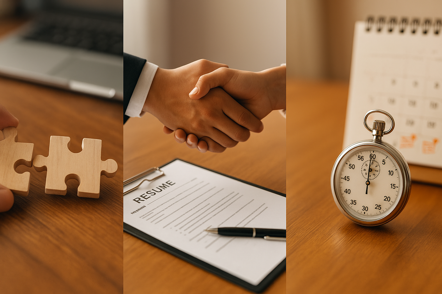 相性・担当者・速度を象徴する三分割イメージ(6:4 横長)