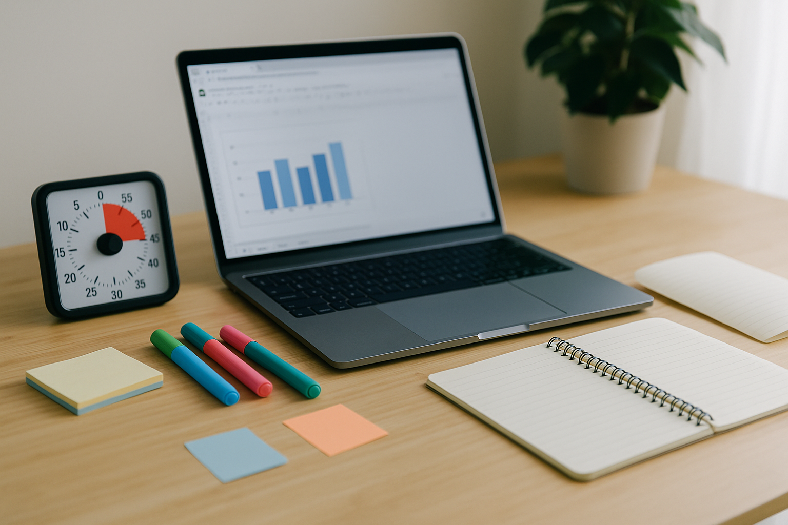 『1078円は高い？—48時間で回収する設計』を象徴するワークスペース写真（ストップウォッチ・10社比較表・3色マーカー／6:4）