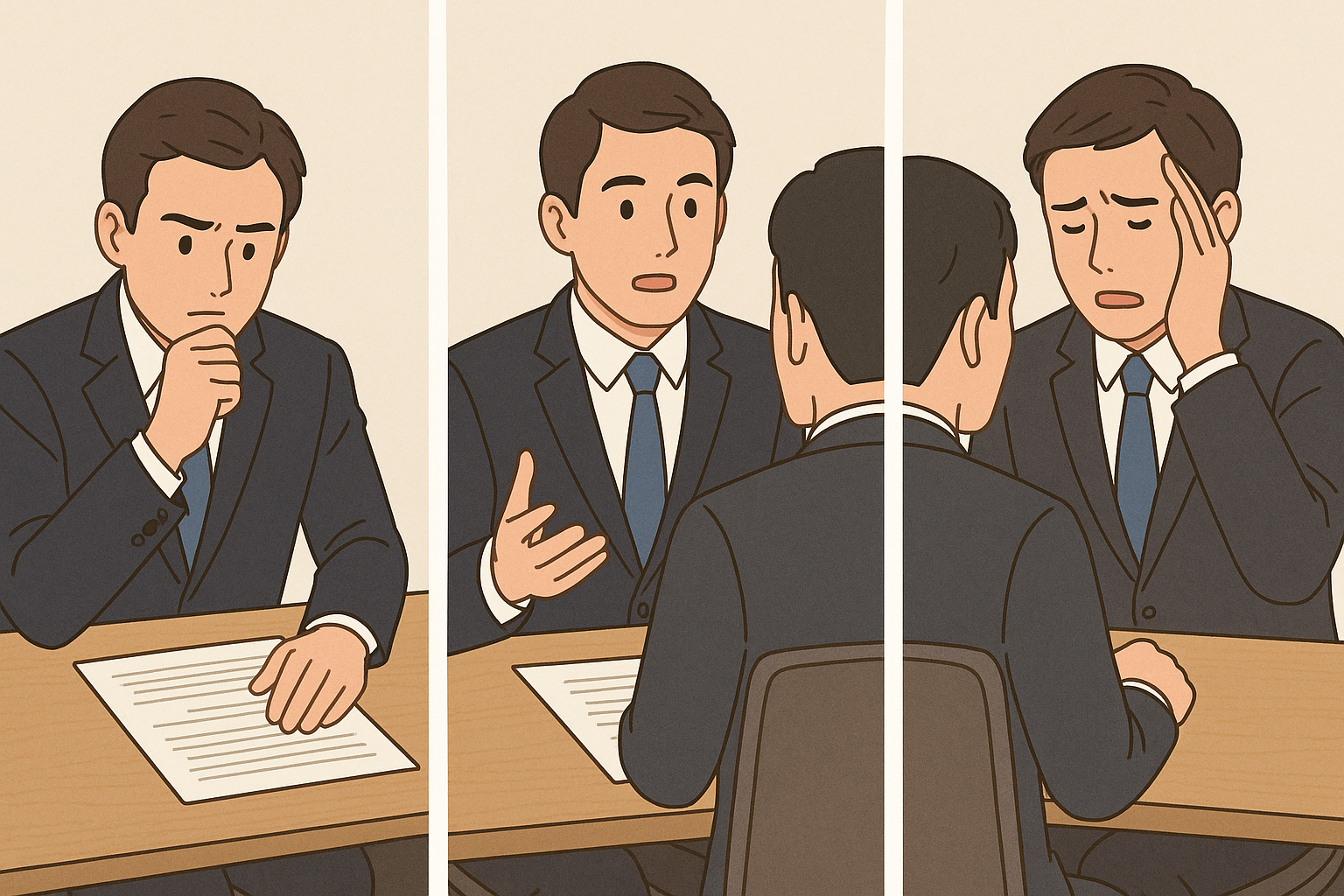 職務経歴書の内容をもとに面接で話し方を整理している面接シーンのイメージ