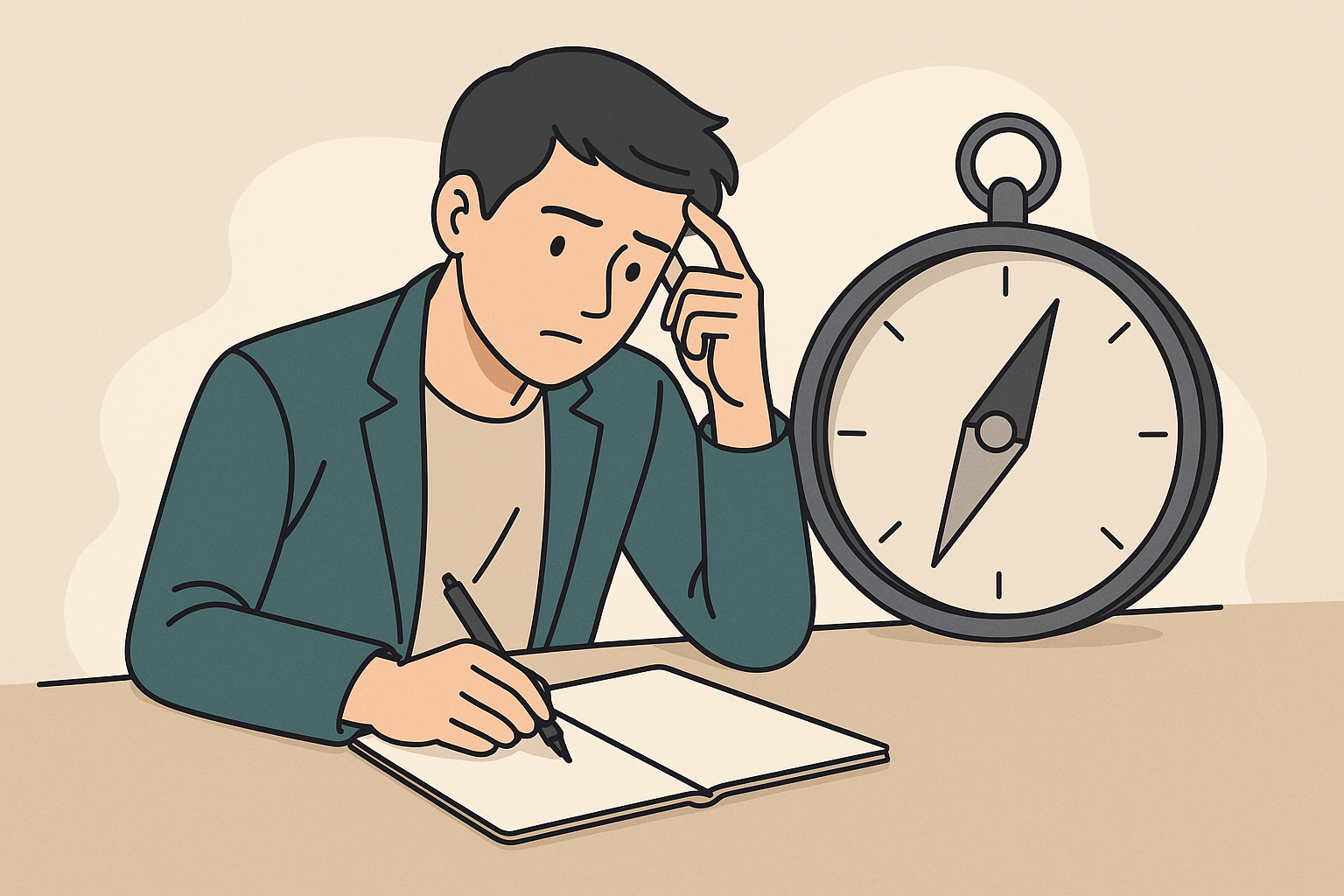 転職理由を言葉にしながら自分の軸を確認する、コンパスを象徴にしたイメージイラスト