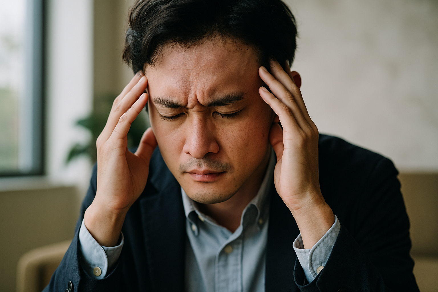 転職理由が思いつかず悩んでいる表情のビジネスパーソンの写真イメージ