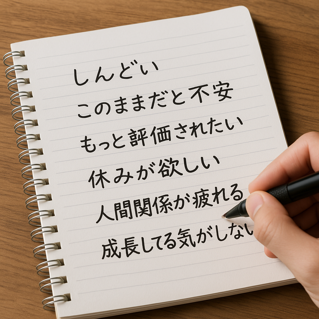 ノートに感情のメモを書き出して転職理由の整理をしている手元の写真イメージ