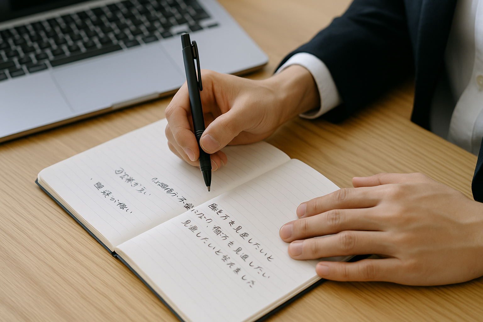転職理由が多すぎて整理できず、ノートに書き出して流れを整えている手元の写真イメージ