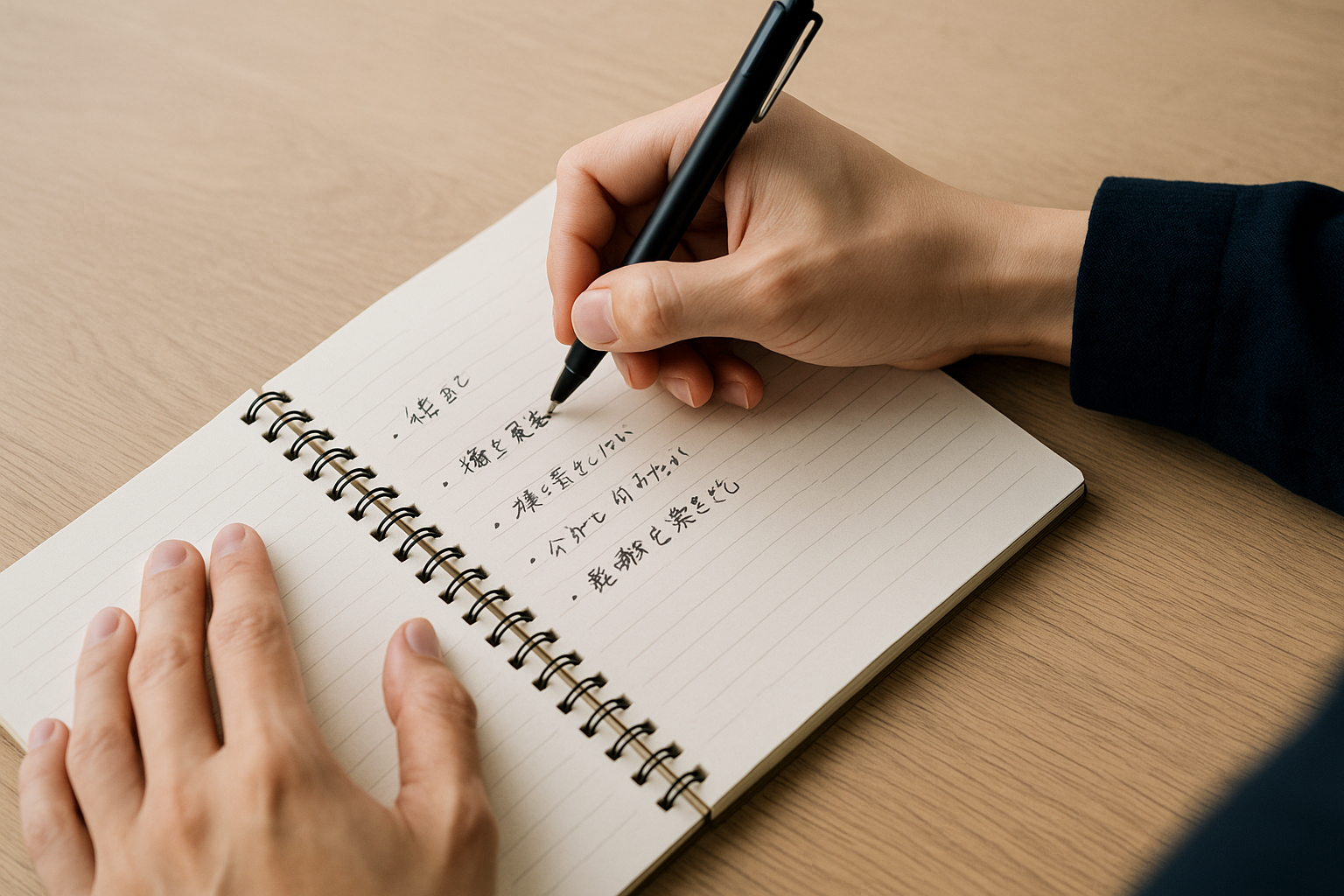 転職理由を整理しながらノートに書き出している手元の写真イメージ