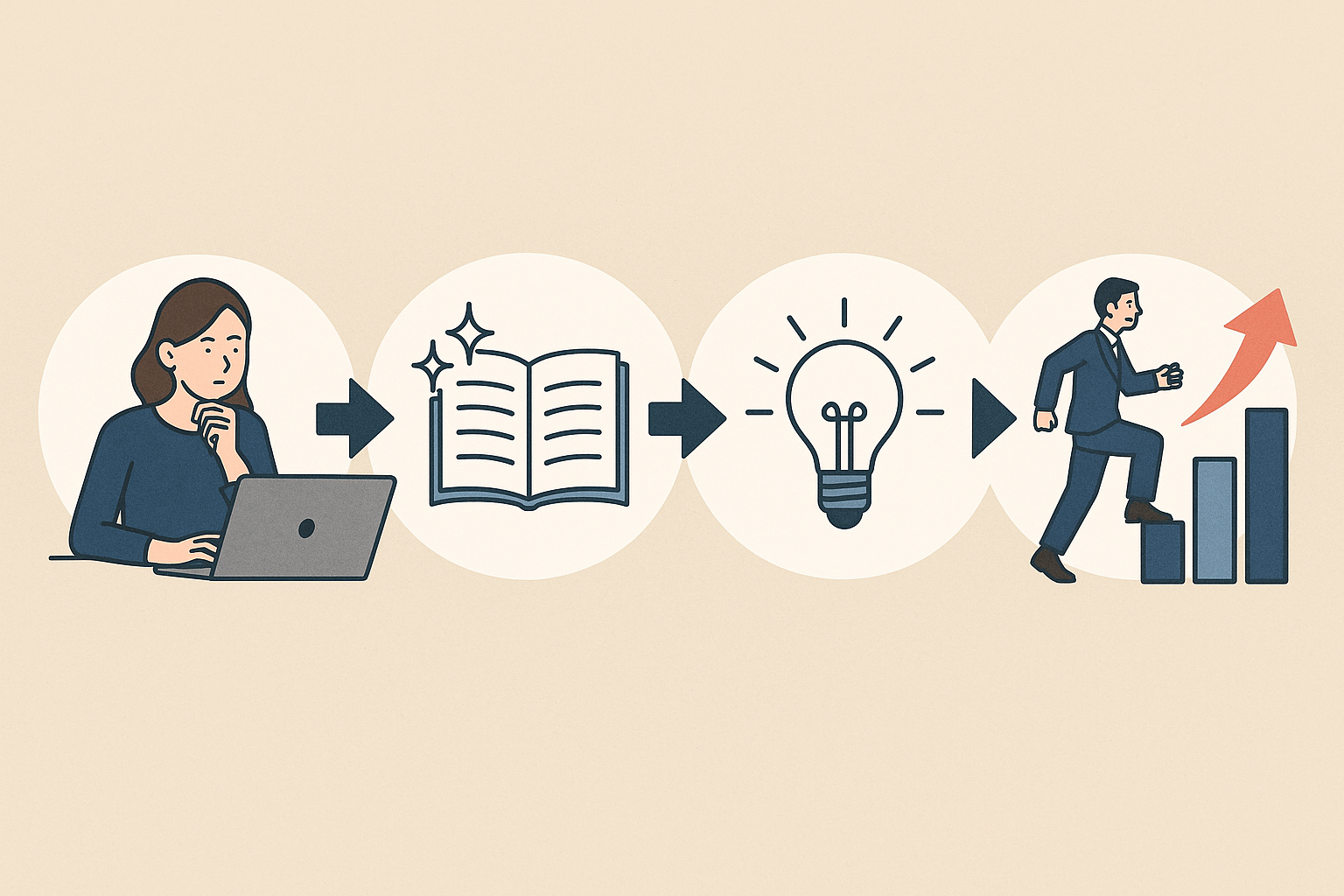 結論・理由・学び・未来へと進んでいく転職理由の構成イメージイラスト