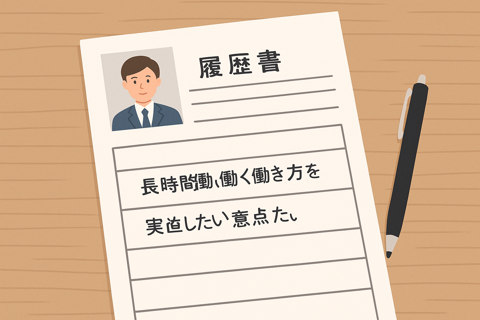 履歴書に転職理由を書き込んでいるイメージイラスト