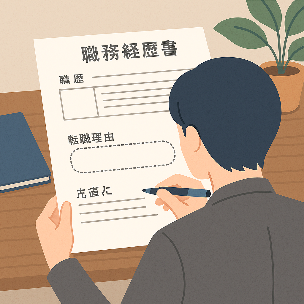 職務経歴書に転職理由を書き込んでいるイメージイラスト